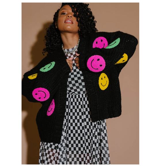 Dressed in La La Visionary Hand Knit Smile Cardigan Size L/XL - Picture 2 of 15